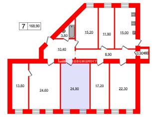 Комната 24.9 м² в 7-комн. кв. 4/5 этаж