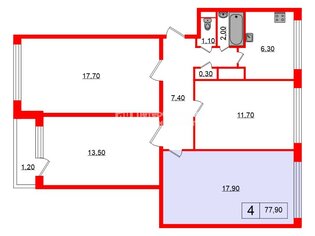 Комната 17.9 м² в 4-комн. кв. 1/9 этаж