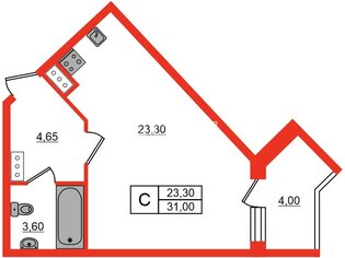 Студия 31 м² 18/21 этаж