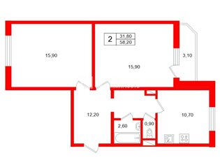 2-комн. кв. 58.2 м² 7/17 этаж