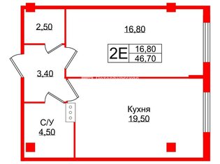 1-комн. кв. 46.7 м² 13/18 этаж