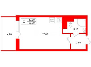  Студия 23.7 кв.м.