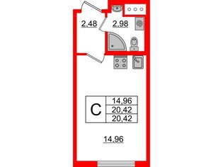 Студия 20.42 м² 6/15 этаж