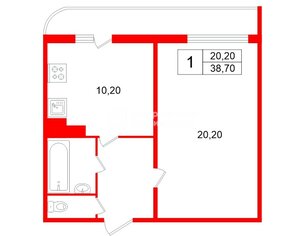 1-комн. кв. 38.7 м² 10/12 этаж
