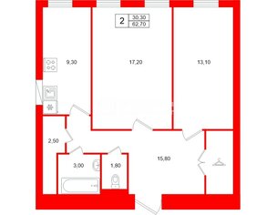 2-комн. кв. 62.7 м² 5/5 этаж