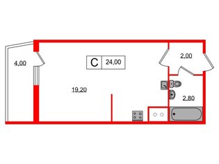 Студия 24 м² 3/14 этаж