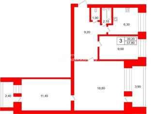 3-комн. кв. 57.8 м² 3/9 этаж