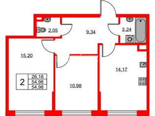 2-комн. кв. 54.98 м² 1/4 этаж