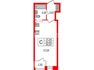  Студия 24 кв.м. у метро Комендантский Проспект