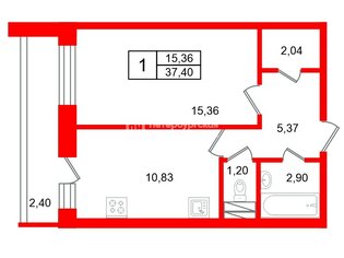 1-комн. кв. 37.4 м² 8/25 этаж