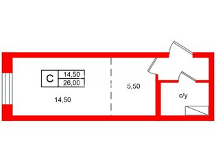 Студия 26 м² 4/8 этаж