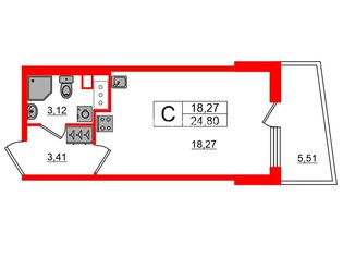 Студия 24.8 м² 7/25 этаж