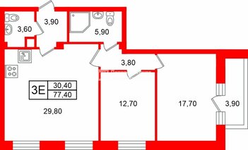 2-комн. кв. 77.4 м² 4/9 этаж