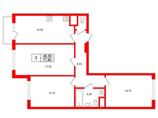 3-комн. кв. 77.8 м² 7/17 этаж