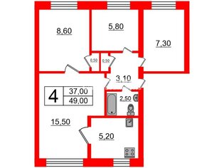 4-комн. кв. 49 м² 2/5 этаж