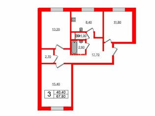 3-комн. кв. 67.8 м² 2/17 этаж