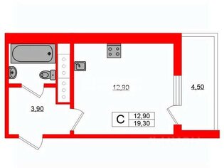 Студия 19.3 м² 12/20 этаж