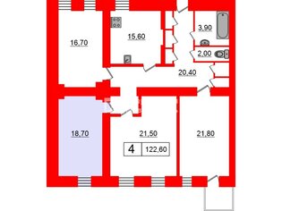 Комната 18.7 м² в 4-комн. кв. 2/4 этаж