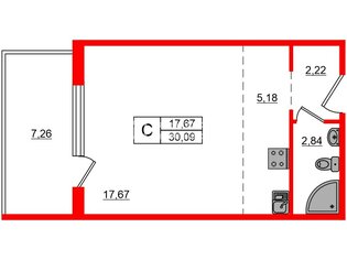Студия 30.09 м² 1/5 этаж