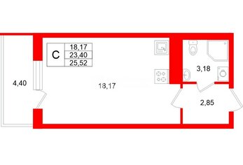 Студия 23.4 м² 4/5 этаж