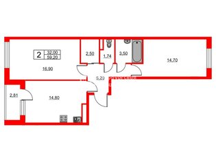 2-комн. кв. 59.2 м² 5/7 этаж