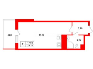 Студия 23.1 м² 3/12 этаж