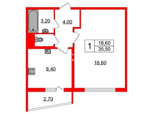 1-комн. кв. 35.5 м² 16/18 этаж