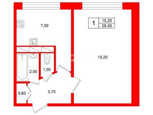 1-комн. кв. 29.5 м² 1/9 этаж