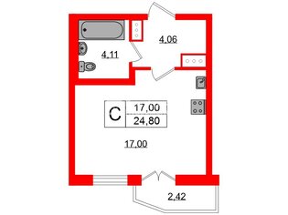 Студия 24.8 м² 13/20 этаж