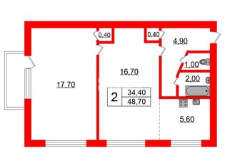 2-комн. кв. 48.7 м² 4/5 этаж