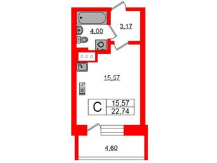 Студия 22.7 м² 17/18 этаж