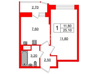 1-комн. кв. 25.1 м² 2/23 этаж