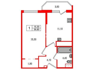 1-комн. кв. 36.8 м² 11/18 этаж