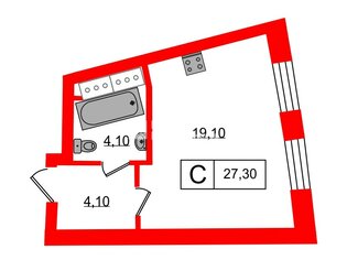 Студия 27.3 м² 1/17 этаж