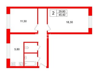 2-комн. кв. 45.4 м² 2/5 этаж