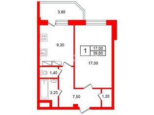 1-комн. кв. 39.6 м² 10/16 этаж