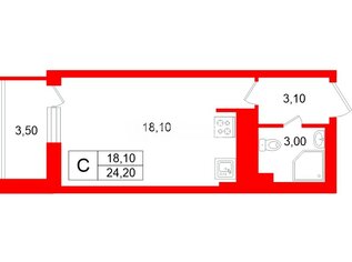 Студия 24.2 м² 6/19 этаж