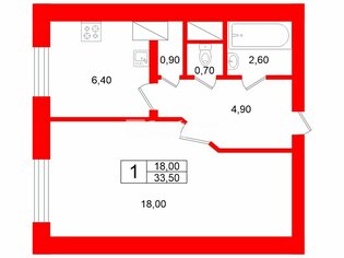 1-комн. кв. 33.5 м² 1/16 этаж