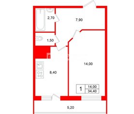 1-комн. кв. 34.4 м² 11/25 этаж