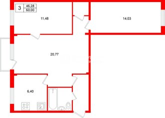 3-комн. кв. 60 м² 3/5 этаж