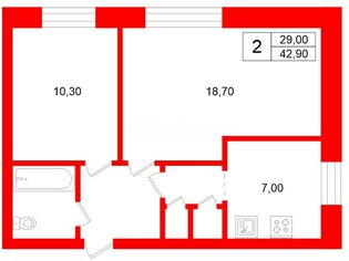 2-комн. кв. 42.9 м² 4/9 этаж