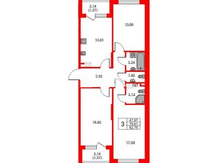 3-комн. кв. 82.75 м² 2/4 этаж