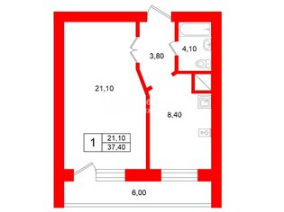 1-комн. кв. 37.4 м² 11/14 этаж