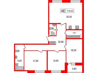 3-комн. кв. 118.2 м² 7/9 этаж