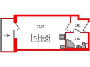 Студия 27 м² 4/5 этаж