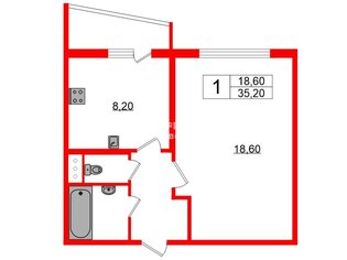 1-комн. кв. 35.2 м² 12/17 этаж