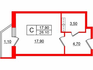 Студия 26.1 м² 7/12 этаж