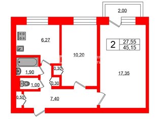 2-комн. кв. 45.15 м² 8/10 этаж