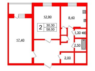 2-комн. кв. 58 м² 4/9 этаж