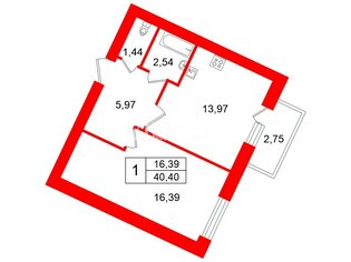 1-комн. кв. 40.4 м² 4/5 этаж